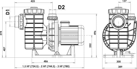 Nozbart Huzur Serisi PTF-032 - 3 Hp Ön Flitreli Havuz Pompası (Trifaze)