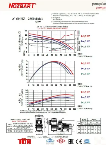 Nozbart Süper Taşkın Serisi PTF-055S - 5.5 Hp Ön Flitreli Havuz Pompası