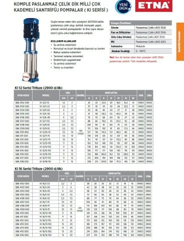 Etna KI 20/16-185     25Hp 380V  Dik Milli Komple Paslanmaz Çelik Çok Kademeli Santrifüj Pompa