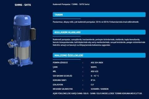 SUMAK SHM6-100/6   1Hp 220v Dik Düşey Milli Kademeli Pompa