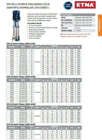 Etna EVS 32/2-40     5.5Hp 380V  Dik Milli Komple Paslanmaz Çelik Çok Kademeli Santrifüj Pompa