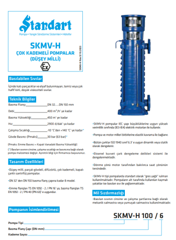 STANDART SKM-V 40/4 20.HP 380V DİKEY MONOBLOK ÇOK KADEMELİ POMPA