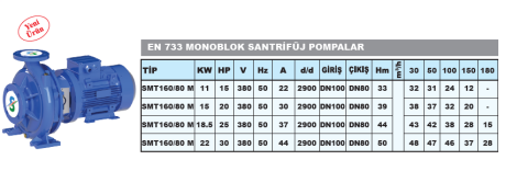 Sumak SMT160/80 M - 25 HP -  EN 733 Monoblok Santrifüj Pompa