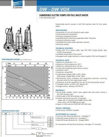 EBARA DW VOX 150   380V  1.5HP Komple Paslanmaz Açık Fanlı Dalgıç Pompa