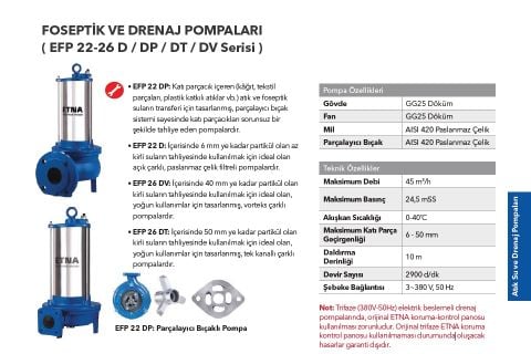 Etna EFP 22D     3Hp 380V  Açık Fanlı Foseptik Pompa