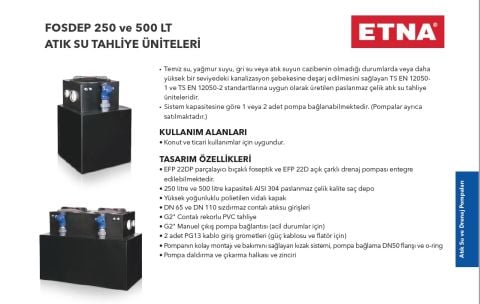 Etna FOSDEP 500  Atıksu Tahliye Ünitesi (*Pompalar ayrıca satılmaktadır.)