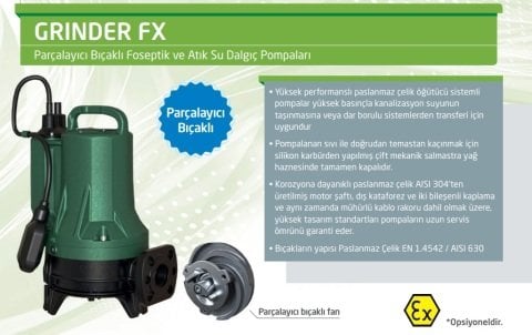Dab  GRINDER FX 15.07  T-NA    0.8kW  380V   Parçalayıcı Bıçaklı Foseptik  Atık Su Dalgıç Pompa