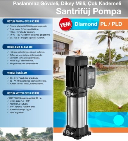Alarko  PLD 4-7      2.4Hp  220V    Paslanmaz Gövdeli Dikey Milli Çok Kademeli Santrifüj Pompa
