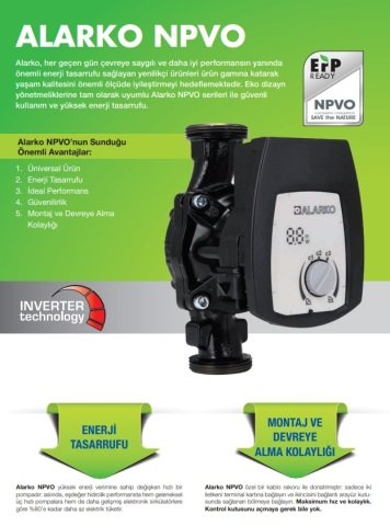 Alarko   NPVO 25-80 ERP   Dişli Tip  Frekans Kontrollü Sirkülasyon Pompası (Değişken Devirli)