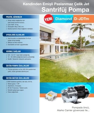 ALARKO JET D-JDTM-100    1Hp 220v  Kendinden Emişli Paslanmaz Çelik Jet Santrifüj Pompa