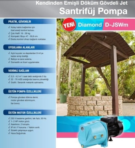 ALARKO JET D-JSWM-20M   2Hp 220v Döküm Gövdeli Kendinden Emişli Jet Pompa