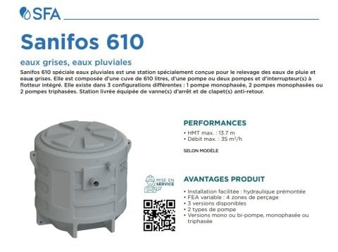 SFA SANİFOS 610 2 SLD S  ÇİFT  POMPA ÇARKLI 220 V  MONOFAZE  KİRLİ SU İSTASYONU