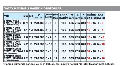 Sumak SYMTH12-220/4 Yatay Kademeli Hidrofor 100 Lt tanklı 380 Volt 2.2 Hp