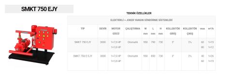 Sumak SMKT 750/2 EJY  1X7.5 Hp-1X1.8 Hp  380V  Elektrikli ve Joker Pompalı Yangın Söndürme Hidroforu