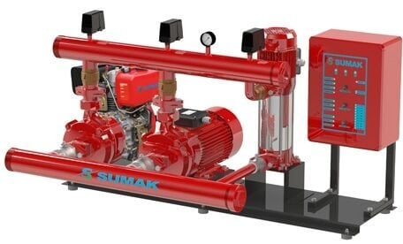 Sumak SMKT 750/2 EDJY  2X7.5 Hp, 1X1.8 Hp  Otomatik ve Manuel Marşlı Dizel + Elektrikli + Joker Pompalı Yangın Söndürme Hidroforu