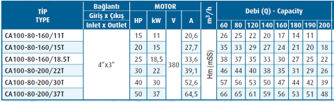 Varan Pompa CA100-80-200/22T 22kw-30hp (AISI 316) Komple Paslanmaz Çelik Santrifüj Pompa