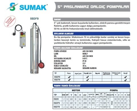 SUMAK 5SD9 5\'\' PASLANMAZ DALGIÇ POMPA