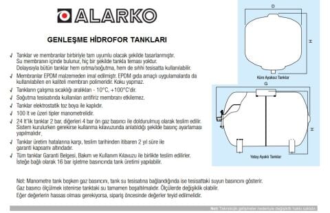 Alarko KGT 24K  24 Litre 10 Bar Küre Kapalı Tip Hidrofor ve Genleşme Tankı