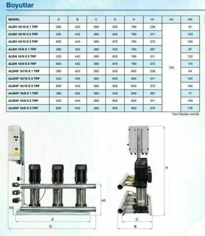 Alarko, ALDH 2/7-1, 1.5HP, 220V, Tek Pompalı Paket Hidrofor