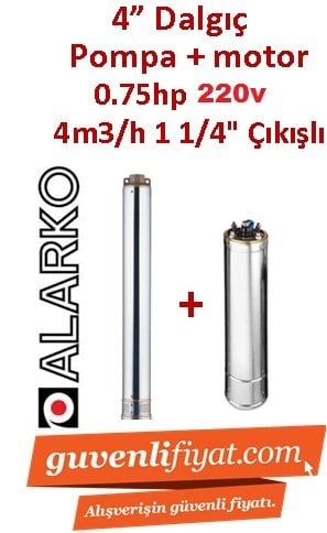 ALARKO 4SDM 4/8 DMD 0.75Hp 220v 1 1/4'' Çıkışlı 4'' Derin Kuyu Sondaj Motor + Pompa