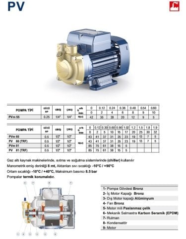 Pedrollo PV 60 (TRF)    0.5Hp 380V  Preferikal Pompa