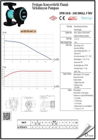 SMART SPM 50/8 240 small F inv DN50  FREKANS KONTROLLÜ FLANŞLI ECO DESIGN SİRKÜLASYON POMPASI - 180W GÜÇ