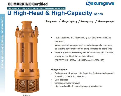 Sakuragawa U-215010A 110KW Yüksek Debi ve Basınçlı Pis Su Dalgıç Pompa