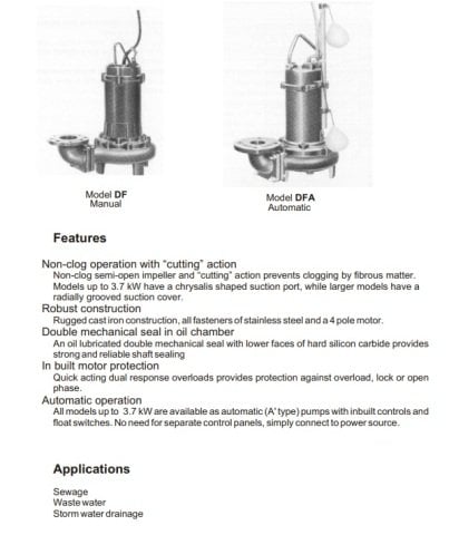 EBARA 80 DL (DF) 52.2 W/C 380V 3HP Bıçaklı Foseptik Dalgıç Pompa