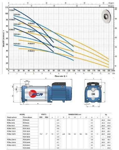 Pedrollo  FCRm 130/5   2.5 Hp 220V  Komple Paslanmaz Yatay Kademeli Pompa