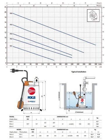 PEDROLLO RXM 3 220V 0.75HP Komple Paslanmaz Drenaj Dalgıç Pompa