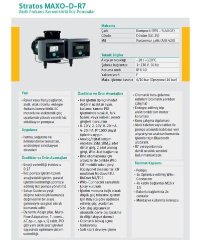 WİLO STRATOS MAXO-D 40/0.5-16  PN6/10-R7  DN40  İKİZ FLANŞLI TİP AKILLI FREKANS KONVERTÖRLÜ SİRKÜLASYON POMPASI