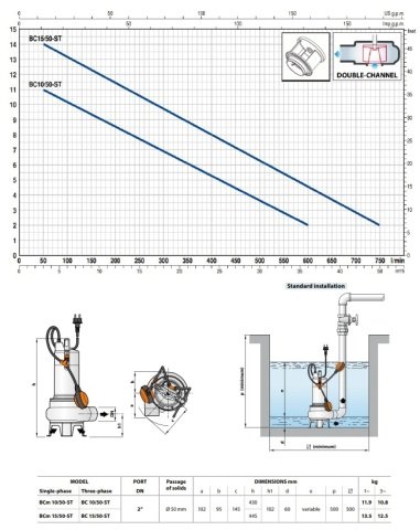 PEDROLLO BCM 15/50-ST 220V 1.5 HP FULL PASLANMAZ FOSEPTİK DALGIÇ POMPA
