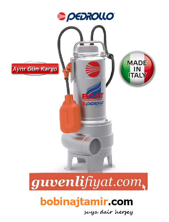 PEDROLLO BC 15/50-ST (TRF) 380V 1.5 HP FULL PASLANMAZ FOSEPTİK DALGIÇ POMPA