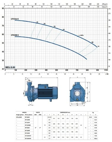 Pedrollo CPm 190    2Hp 220V   Tek Fanlı Santrifüj Pompa