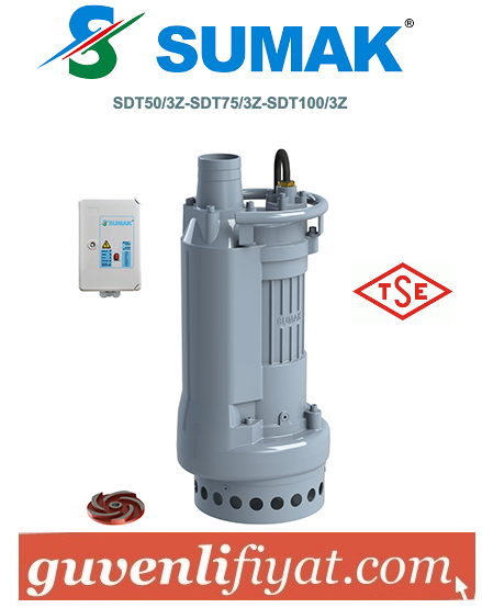 SUMAK SDT 75/3Z 7.5 HP 380W GÖVDE SOĞUTMALI DRENAJ DALGIÇ POMPA