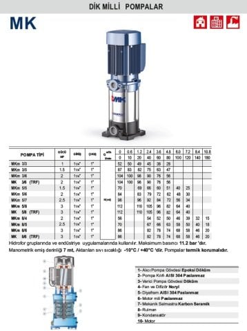 Pedrollo MK 5/8 (TRF)     3Hp 380V  Dik Milli Kademeli Pompa