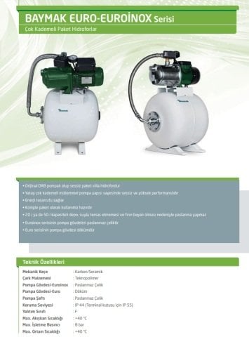 Dab Euro 25/30 M  0.5 Hp 220V  20 Lt. Tanklı Süper Sessiz Villa Hidroforu (2 kat-4 daire)