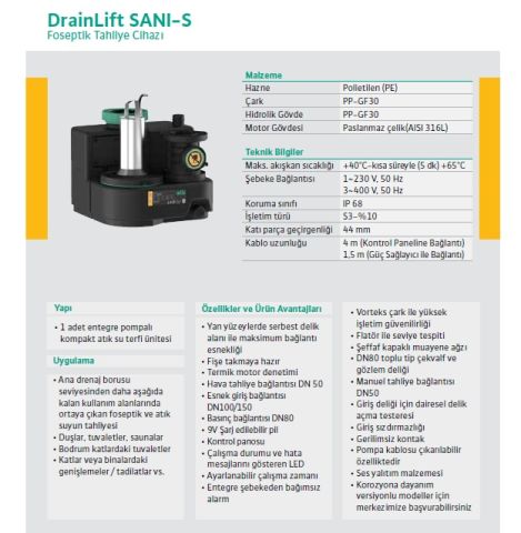 WİLO Drainlift SANI-S  S.11M/1   0.75kW 220V  ENTEGRE POMPALI KOMPAKT FOSEPTİK ATIK SU TAHLİYE CİHAZI (TERFİ ÜNİTESİ)