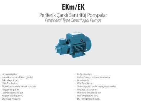 Aquastrong Ekm 70-1    0.6kW 220V   Periferik Çarklı Santrifüj Pompa