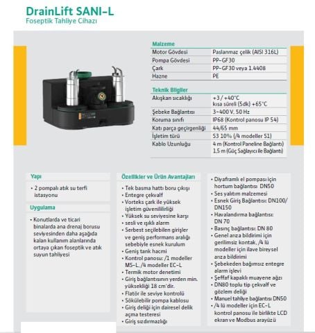 WİLO Drainlift SANI-L.19T/4   2X3,9kW 380V  ÇİFT POMPALI  FOSEPTİK ATIK SU TAHLİYE İSTASYONU (ATIK SU TERFİ ÜNİTESİ)