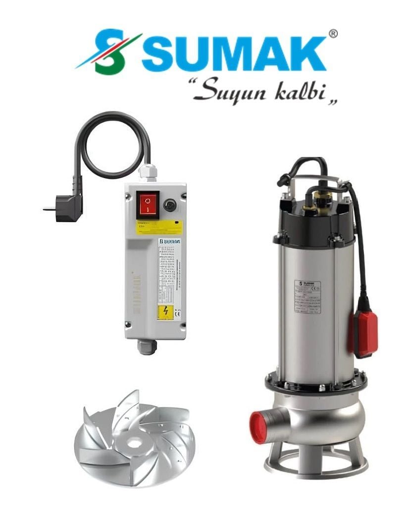 SUMAK, SDFV 30/2 İNOX, 220V, 3HP, PASLANMAZ FOSEPTİK DALGIÇ POMPA