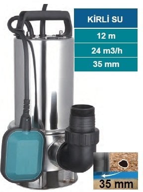 MOMENTUM PKS-1300SW -1300W-220V- PASLANMAZ GÖVDELİ  PİS(KİRLİ) SU DRENAJ DALGIÇ  POMPASI