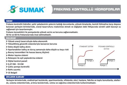 SUMAK, SHT8C 300/8 PFK, 3x2.2 KW, 380V, 2900 d/d, FREKANS KONTROLLÜ, ÜÇ POMPALI HİDROFOR
