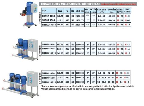 SUMAK, SHT6B-100/6, 1HP, 380V, ÇİFT POMPALI, DÜŞEY MİLLİ, KADEMELİ HİDROFOR