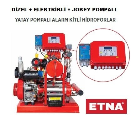 Etna Y2KO 10/9-40+D10+KO 4/9     5.5 Hp elektrikli- 10Hp Dizel 380V  Yatay Pompalı Alarm Kitli Yangın Hidroforu (Dizel + Elektrikli + Jokey Pompalı)
