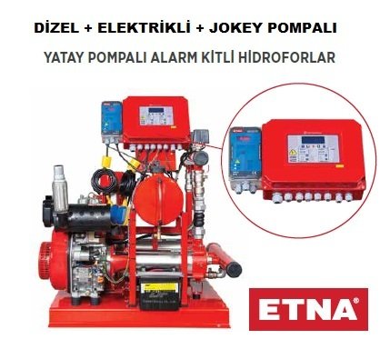 Etna Y2KO 15/8-55+D10+KO 4/9     7.5 Hp Elektrikli- 10Hp Dizel 380V  Yatay Pompalı Alarm Kitli Yangın Hidroforu (Dizel + Elektrikli + Jokey Pompalı)