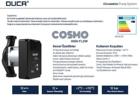 DUCA, COSMO-C 32-12-180, DÖKÜM GÖVDELİ, FREKANS KONTROLLÜ SİRKÜLASYON POMPASI