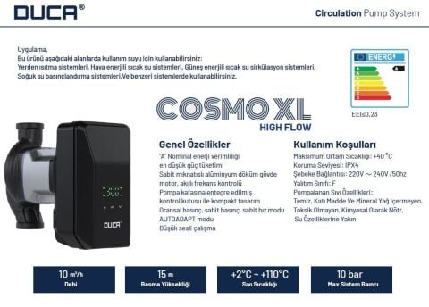 DUCA, COSMO-XL 32-15-180, DÖKÜM GÖVDELİ, FREKANS KONTROLLÜ SİRKÜLASYON POMPASI