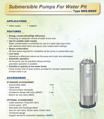 Ebara 100 BMS2522   15Hp 380V  Paslanmaz Çelik Büyük Ölçekli Temiz Su Drenaj Dalgıç Pompa