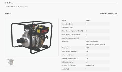SOLAX 80KB-3   6,7 HP İPLİ DİZEL SU MOTORU (MOTOPOMP)